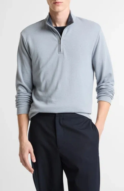 Vince Double Face Cotton Blend Quarter Zip Pullover In Gray