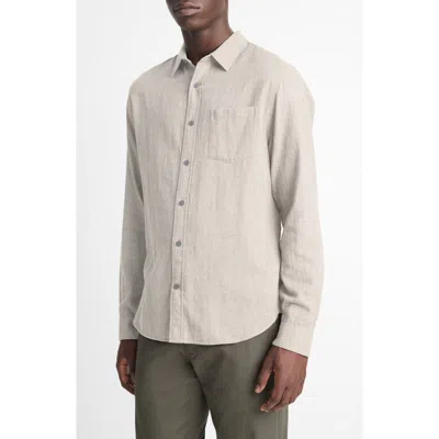 Vince Double Face Cotton Button-up Shirt In Heather Soft Clay