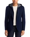 Vince Double Face Jersey Removable Hood Slim Fit Sport Coat In Blue