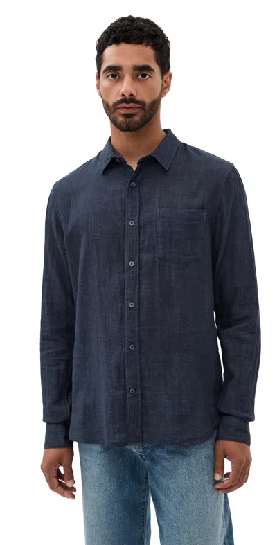 Vince Double Face Long Sleeve Shirt Heather Coastal In Blue