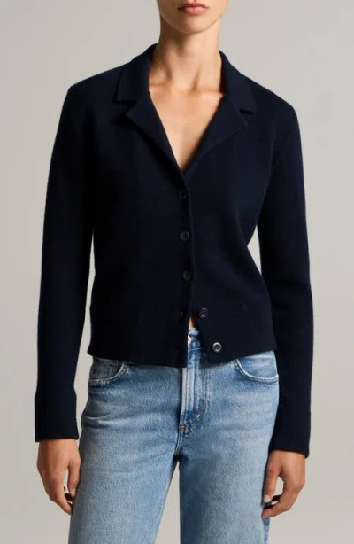 Vince Double Face Notch Collar Cardigan In Blue