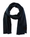 Vince Double-face Solid Leather-trim Wool & Cashmere-blend Scarf In Blue