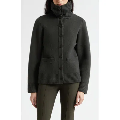 Vince Double Face Wool Blend Turtleneck Cardigan In Black