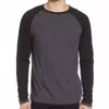Vince Double Layer Baseball Crewneck Shirt In Heather Charcoal/black In Gray