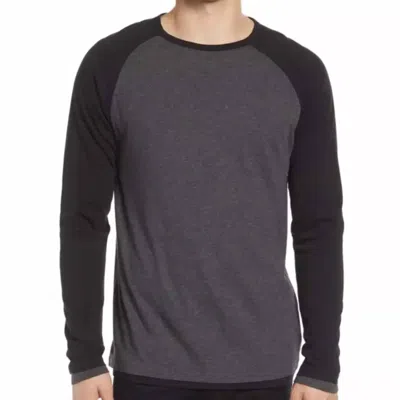 Vince Double Layer Baseball Crewneck Shirt In Heather Charcoal/black In Gray