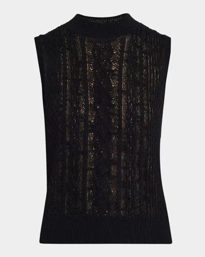 Vince Double-layer Cable-knit Sleeveless Sweater In Multi