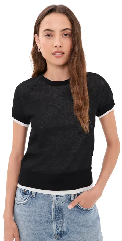 Vince Raglan-sleeve Ribbed-trim Top In Black