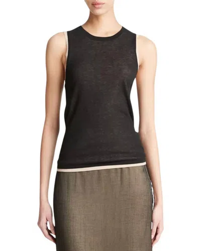 Vince Double Layer Cotton Blend Tank In Black/oat Sand Combo