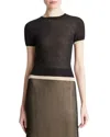 Vince Double Layer Short Sleeve Cotton Blend Sweater In Black/oat Sand Combo