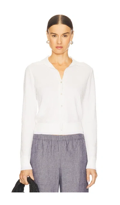 Vince Double Layer Mesh Cardigan In White