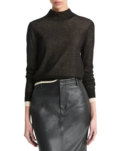 Vince Double Layer Mock Neck Sweater In Black/white Sand