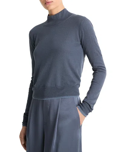 Vince Double-layer Turtleneck T-shirt In Iris Water/dark Water