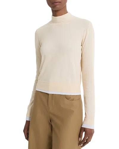 Vince Double Layer Mock Neck Jumper In White Sand/optic White