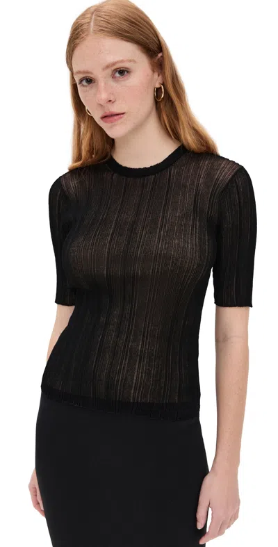 Vince Double Layer Rib Elbow Sleeve Pullover Black/sabbia In Multi
