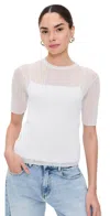 Vince Double Layer Rib Elbow Sleeve Pullover Optic White