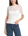 Vince Double Layer Rib Elbow Sleeve Pullover Optic White In Neutral