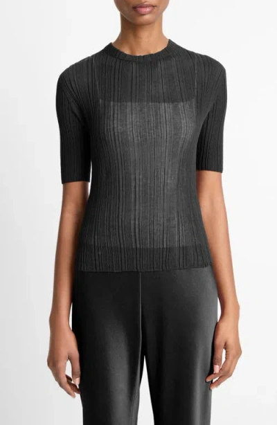 Vince Double Layer Rib Top In Black/sabbia