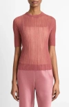 Vince Double-layered Ribbed Elbow-sleeve Top In Rose Jam/sabbia