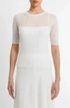 Vince Double Layer Rib Elbow Sleeve Pullover Optic White In White