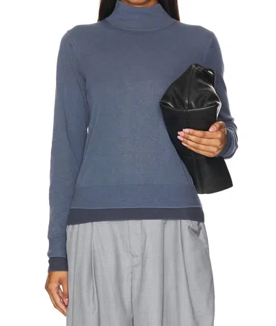 Vince Double Layer Turtle Neck In Iris Water/dark Water In Brown