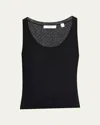 Vince Double Layer Mesh Sweater Tank In Black