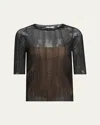 Vince Double-layered Ribbed Elbow-sleeve Top In Black/sabbia