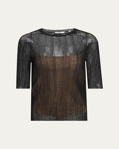 Vince Double-layered Ribbed Elbow-sleeve Top In Black/sabbia