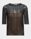 Vince Double-layered Ribbed Elbow-sleeve Top In Black/sabbia