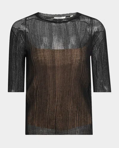 VINCE DOUBLE-LAYERED RIBBED ELBOW-SLEEVE TOP