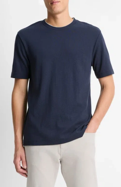 Vince Double Neckline Pima Cotton T-shirt In Blue