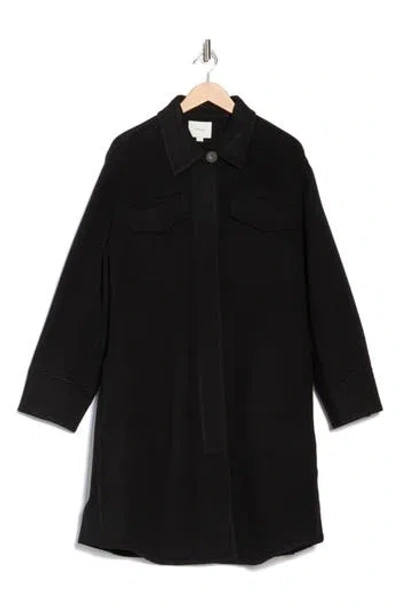 Vince Double Pocket Wool Blend Coat In Black