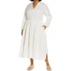 Vince Double V-neck Long Sleeve Cotton Dress In White