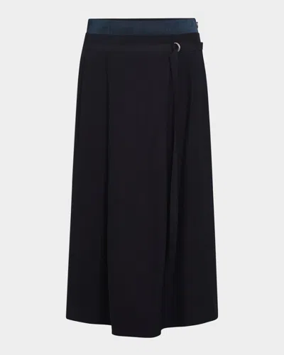 Vince Double-waist D-ring Midi Skirt In Coastal Blue