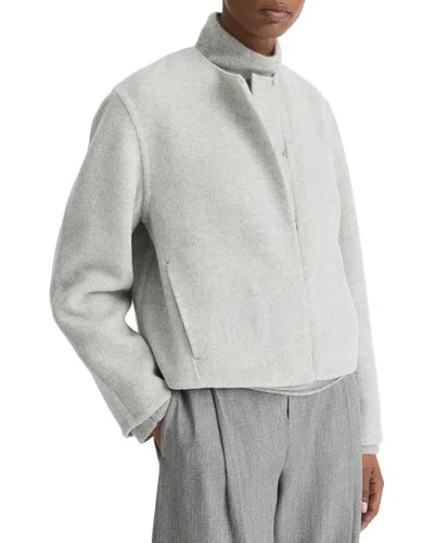 Vince Double Wool-blend Collarless Jacket In Gray