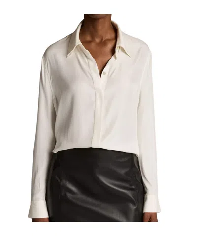 Vince Double-detail Silk-blend Button-front Shirt In White