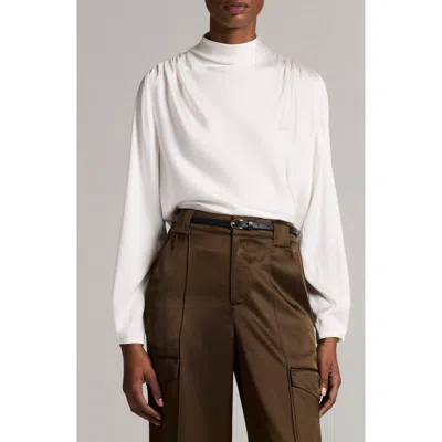 Vince Drape Cowl Neck Long Sleeve Silk Blend Top In White