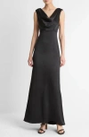 Vince Drape Cowl Neck Sleeveless Satin Gown In Black
