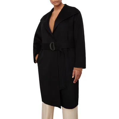 Vince Drape Neck Belted Wool & Cashmere Coat In Black