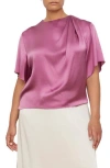 Vince Drape Neck Flutter Sleeve Silk Top In Camelia