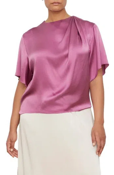 Vince Drape Neck Flutter Sleeve Silk Top In Camelia