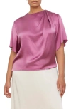 Vince Drape Neck Flutter Sleeve Silk Top In Camelia