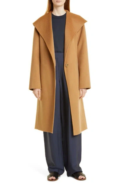 Vince Drape Neck Hooded Wool & Cashmere Coat In Almond
