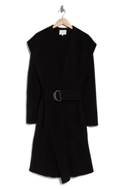 Vince Drape Neck Hooded Wool & Cashmere Coat In Black