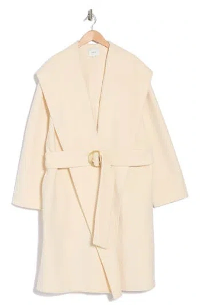 Vince Drape Neck Hooded Wool & Cashmere Coat In Chalk