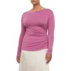 Vince Drape Neck Long Sleeve Top In 691cam-camelia