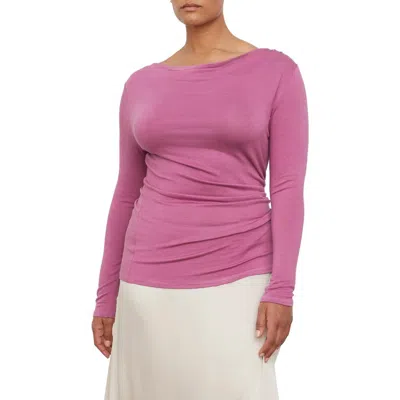Vince Drape Neck Long Sleeve Top In 691cam-camelia