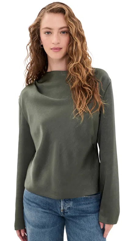 Vince Draped Cowl Neck Blouse Dusty Olive In Green