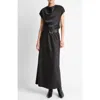 Vince Draped Cowl Neck Cap Sleeve Midi Dress In Black