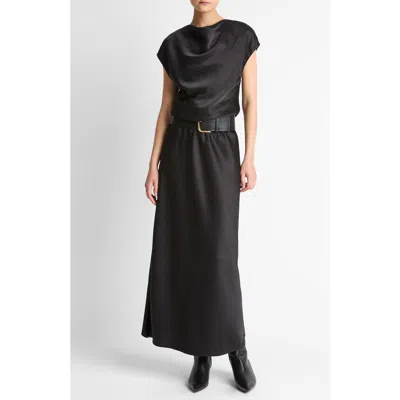VINCE VINCE DRAPED COWL NECK CAP SLEEVE MIDI DRESS