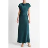 Vince Draped Cowl Neck Cap Sleeve Midi Dress In Green